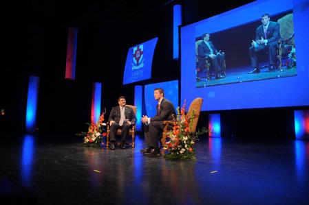 Tim Tebow, keynote speaker, answers questions during the Roy L. White Legacy Golf and Gala.