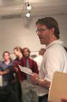Dr. Steve Halla, assistant professor of art, opens the reception for the Student Art Show 2010.  - Photo by Kristi McMurry