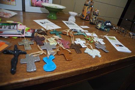 Items sit on display at the Mother's Day Pottery and Art Sale.