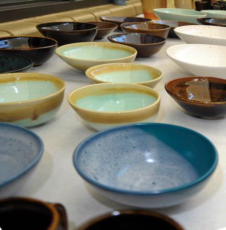Pottery sits on display at the annual Mother's Day Pottery and Art Sale where art students have the opportunity to sell their work.