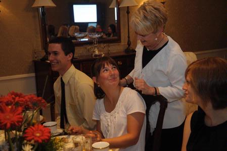 Mrs. Sherry Tignor answers a question from Beth Spain, junior journalism major, during the annual Etiquette Luncheon that is hosted by Career Services with Lanese Dockery and Sherry Tignor. 