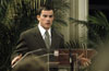 Taylor thanks donors - Grant Taylor, a senior from Johnson City, Tenn., thanked donors for their support of Union at the 2003 Red Carpet Banquet. - Photo by Jim Veneman