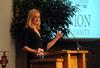 Katty Kay, co-presenter of BBC World news bulletins and the Washington correspondent for BBC World News America, speaks in the Carl Grant Events Center as part of the 11th annual Union Forum luncheon lecture series.  - Photo by Morris Abernathy
