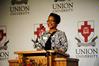 Renee Jones, Assistant Director of Recruitment & Information Technology, Career Services, Student Services, introduced Jeff Wilson, the speaker at the Annual Black History Month program. - Photo by Morris Abernathy