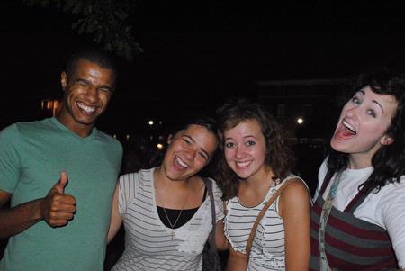 Jordan Timbs, Megan Thompson, Sara Lane Baskin, and Hallie Hardin goof off at the Howdy Party, where they greeted friends to start off the fall semester. 