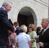 Dr. David S. Dockery, President of the University, talks with Rod Parker, Chairman of the Board of Trustees, after the dedication of Providence Hall. - Photo by Victoria Stargel