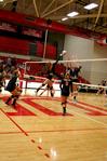 Anna Sims, junior, spikes the ball over the net during Union's match against Lyon College, which the Lady Bulldogs won 3-1. - Photo by Deanna Santangelo