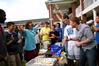Zachary Preston, sophomore TESL major, celebrates after winning the pancake eating competition at the Watters Great Outdoors event.
 - Photo by Deanna Santangelo