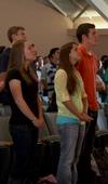 Students enjoy worshiping through song during chapel. - Photo by Ebbie Davis