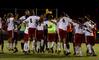 The Bulldog soccer team gathers together in celebration after their 3-0 win against Delta State. - Photo by Ebbie Davis