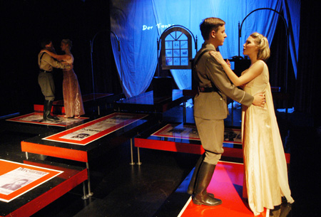 Jeremy Parker and Emily Brown dance on the left and Nic Pfost and Allie Campbell on the right in <i>Die Ratzel</i>.