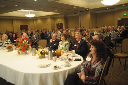 Dennis Swanberg gets lots of laughs out of guests of the West Tennessee Pastors Appreciation Banquet.