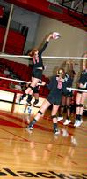 Ana Sims spikes the ball against Martin Methodist . - Photo by Deanna Santangelo