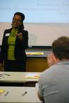 Reneé Jones, assistant director of Recruitment & Information Technology speaks with students on the importance of getting ahead in their career search. - Photo by Abigail Harris