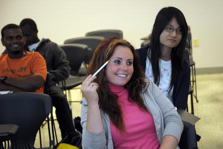 Students listen in one of Victoria Malone's classes. 