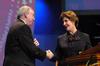 Dr. David S. Dockery, president of Union University, thanks Laura Bush, former first lady of the United States, for speaking at the 13th annual Scholarship Banquet. - Photo by Beth Spain