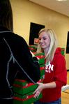 Sarah Chitwood, junior English and elementary education major, helps stack Operation Christmas Child boxes during Campus and Community Day.
 - Photo by Deanna Santangelo