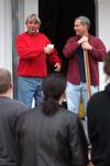 The project manager for the restoration of the 1800s home at Casey Jones Village and Dr. David Thomas give directions to history students volunteering for Campus and Community Day.  - Photo by Kristi McMurry