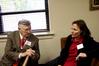 Tillman and Belinda Mays, alumni 1961, talk about the benches in the old chapel room that now serves as a courtroom.  They came back to Union and toured the old campus for their 50th reunion during homecoming weekend.  - Photo by Deanna Santangelo
