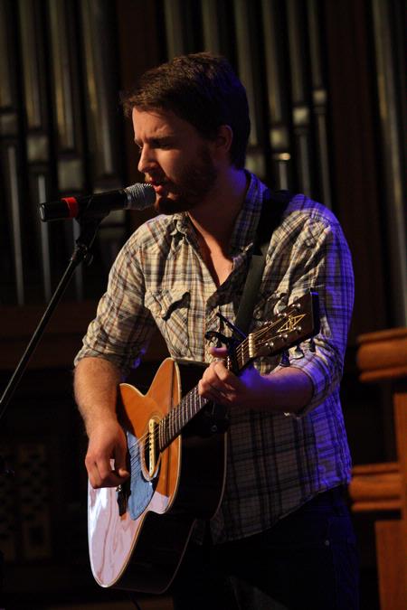T.J. Hester, junior philosophy major, leads music for Union students, faculty, and staff during chapel. 