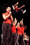 Members of Chi Omega show off some acrobatics during their routine at the SAC Variety Show during Family Weekend 2003. - Photo by Lindsay Stavish