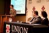 Jay Bernheisel, Jennifer Gruenke, and Ben Mitchell speak at the Living With Someone Else's Liver symposium. - Photo by Deanna Santangelo