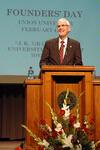 James A. Patterson, associate dean of the school of theology & missions, speaks about the history of Union during Founders Day Chapel. - Photo by Beth Spain