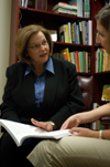 Dr. Ann Singleton speaks with an student Rebecca Sharp, a Learning Foundations major. - Photo by Jonathan Blair