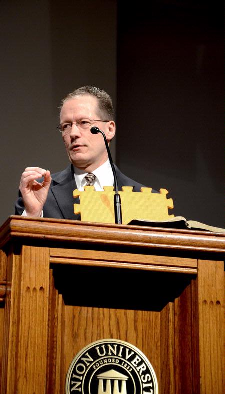 Chuck Lawless, dean of the Billy Graham school of missions and theology at Southern Baptist Theological Seminary, speaks during chapel.