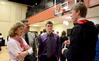 Karl Magnuson, junior engineering major, talks with a Scholar of Excellence perspective student and his family during the welcome event in the Bowld Student Commons. - Photo by Deanna Santangelo