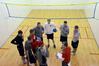 Blake Pennington, intramural coordinator, explains rules for intramural wall ball in the racquetball courts.  - Photo by Beth Spain