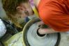 Rachel Moore, junior art major, works on some pottery in the advanced studio area of the art department.  - Photo by Ebbie Davis