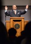 Fred Luter, Jr., senior pastor at Franklin Avenue Baptist Church in New Orleans, Louisiana, speaks to students during chapel. - Photo by Beth Spain