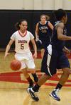 LaTesa McLaughlin drives the ball down the court in a game against Lyon College, which the Lady Bulldogs won 65-44. - Photo by Beth Spain