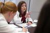 Kimberly Lindsey, assistant professor of pharmacy practice, meets with students in a small group room in Providence Hall. - Photo by Kristi McMurry