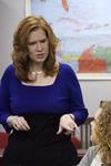 Julie Glosson, associate professor of Spanish, teaches a class in the language lab. - Photo by Kristi McMurry