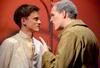 William Burke, freshman, and Stephen Smith perform a scene of confrontation during "The Winter's Tale." - Photo by Deanna Santangelo