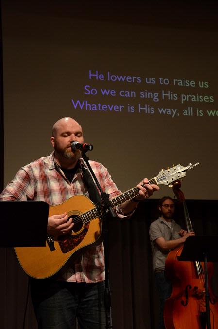 City Fellowship Church's praise band leads music during chapel. 
