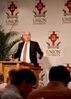 Scott Rasmussen, founder and president of Rasmussen Reports, speaks on "Polling, 2010 Elections and America's Future" during Union Forum in the Carl Grant Event Center. - Photo by Deanna Santangelo
