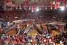 The 2011 NAIA Division I Women's Basketball National Championship teams spell out NAIA before the start of Union University's game on Wednesday night at Oman Arena. - Photo by Morris Abernathy