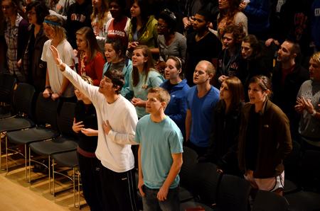 Union students gather in the Bowld Student Commons for the first annual Abraham's Altar event, a student led mid-semester revival.
