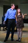 Greg Hines, sophomore music performance major, and Kristen Voories, senior music major, share a duet from the Broadway musical "Oklahoma" during Opera Workshop. - Photo by Abigail Harris