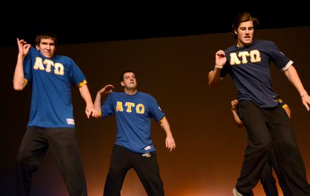 The men of Alpha Tau Omega show perform at the 14th annual Variety Show presented by the Student Activities Council.