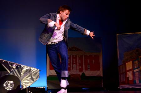 Chase Techentin, junior music major, dances for the "There and Back Again" group at the 14th Annual Variety Show.