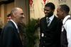 Tony Dungy, Super Bowl winning coach, greets Antoine Hall, junior DMS major, and Skyler Vaden, junior sports management major, during the Roy L. White Golf and Gala. - Photo by Deanna Santangelo