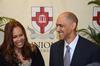 Tony and Lauren Dungy answer questions for the media before Union's annual Roy L. White Golf and Gala. - Photo by Ebbie Davis