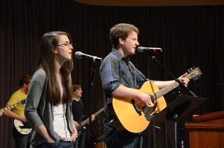 Union's worship band leads music prior to chapel.