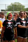 Claudia Chace, junior Christian studies major, and Lauren Surwic, senior elementary education major, cheer on their Chi Omega sisters during Greek Olympics. - Photo by Deanna Santangelo