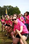 Angela Patterson, senior social work major, leads her Kappa Delta sisters in the rope pull competition during Greek Olympics. - Photo by Deanna Santangelo