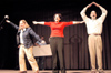 Hosts of the SAC Variety Show Becky Johnson, Jodie Curtis, and Brennan Uthe announce the winners of the large group by spelling the letters Z...T...A. - Photo by Lindsay Stavish